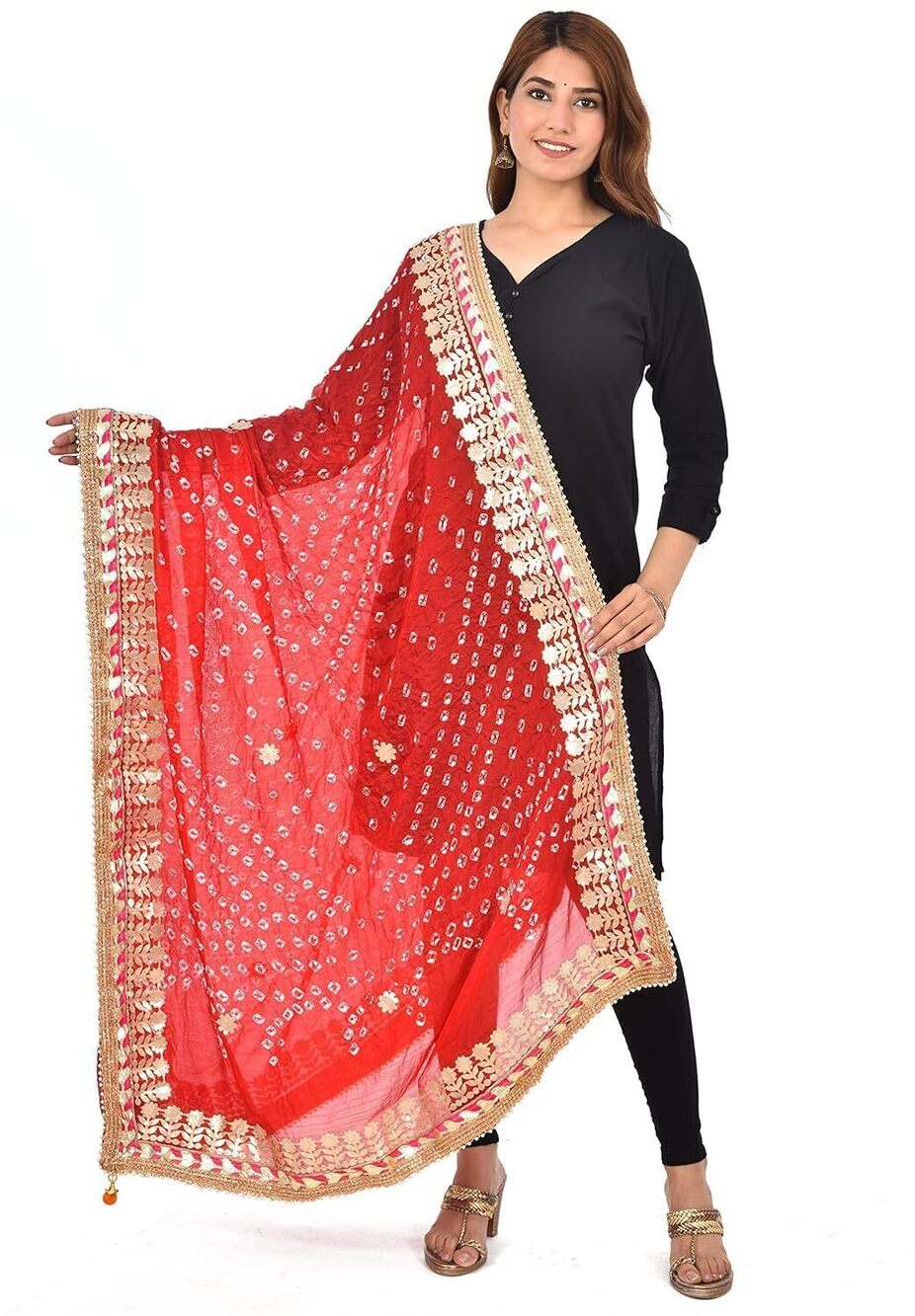 9415 Silk Jaipuri Rajasthani Bandhani Bandhej Heavy Dupatta with Gota Work